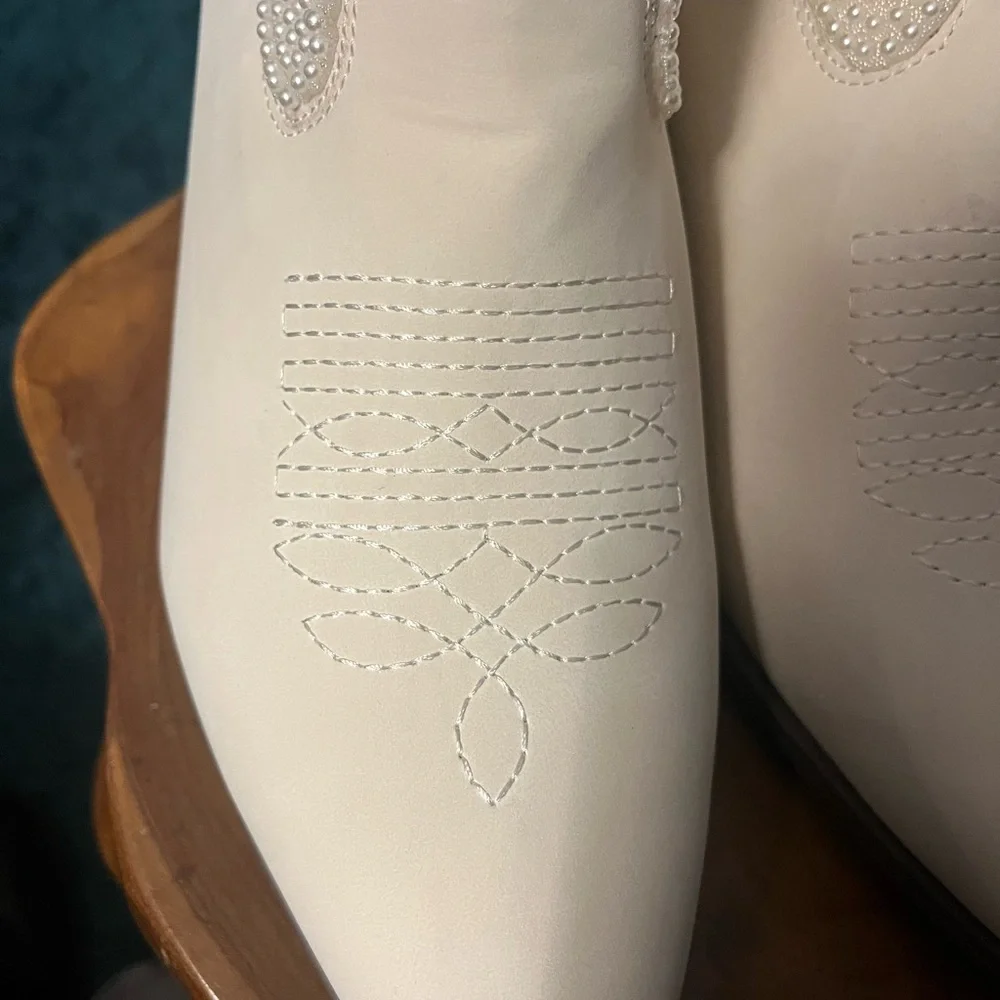 Olivia & Kate Women's White Embellished Ankle Boots - Picture 4 of 7